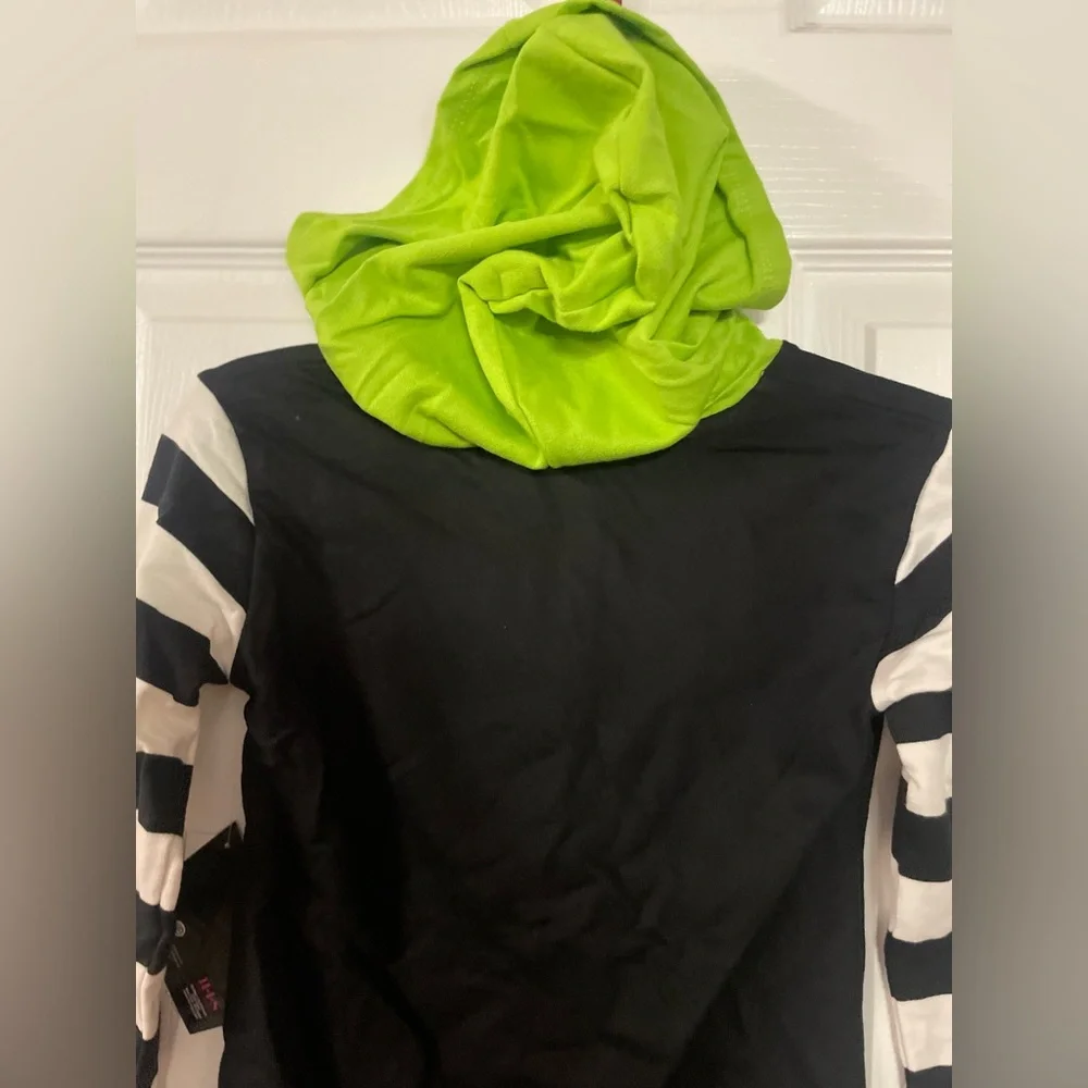 🖤💚 Beetlejuice Hooded Sweater Dress Girls XS (4/5) NWT Striped‎ Sleeves